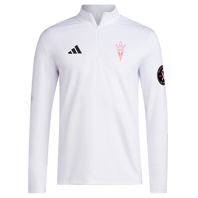 Pull adidas blanc Arizona State Sun Devils Wear Pink à quart de zip pour homme