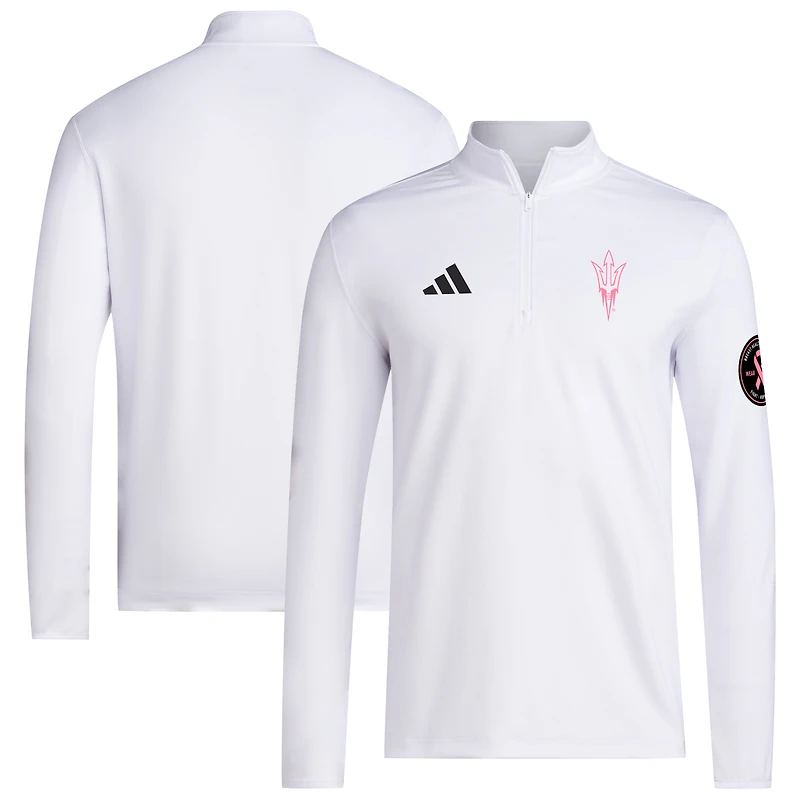 Pull adidas blanc Arizona State Sun Devils Wear Pink à quart de zip pour homme