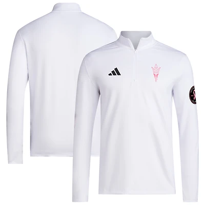 Pull adidas blanc Arizona State Sun Devils Wear Pink à quart de zip pour homme