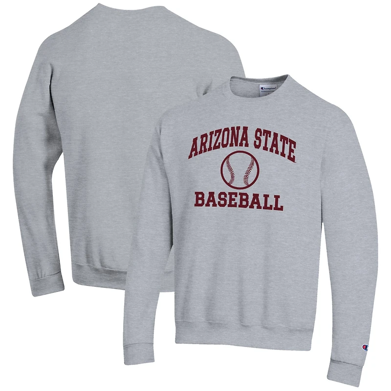 Men's Champion Gray Arizona State Sun Devils Baseball Icon Crewneck Pullover Sweatshirt