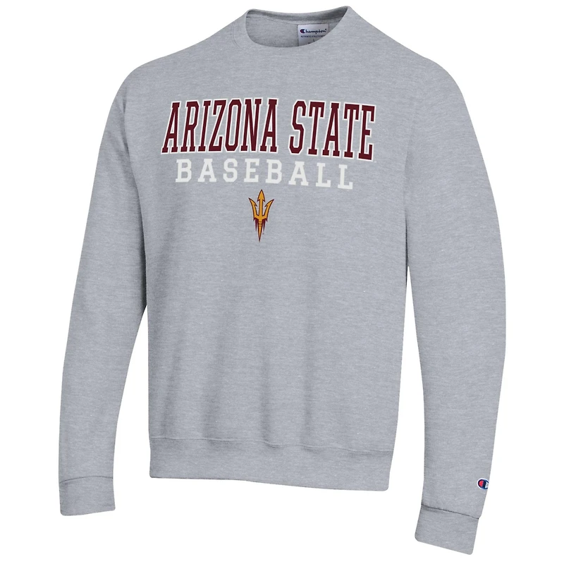 Men's Champion Gray Arizona State Sun Devils Baseball Stack Pullover Crewneck Sweatshirt