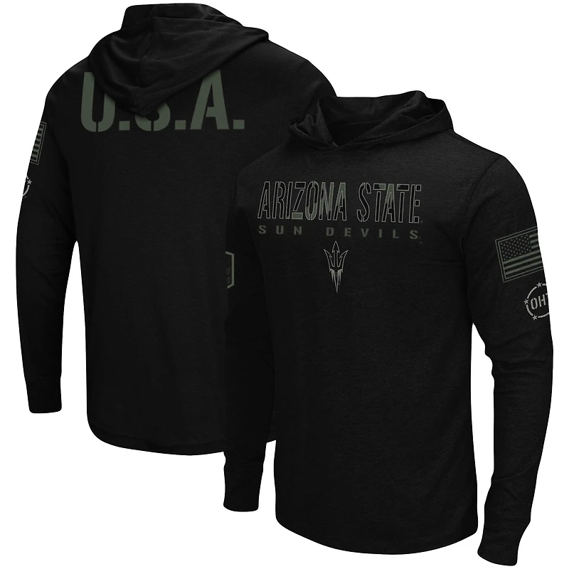 T-shirt à manches longues capuche Colosseum Black Arizona State Sun Devils OHT en hommage aux militaires