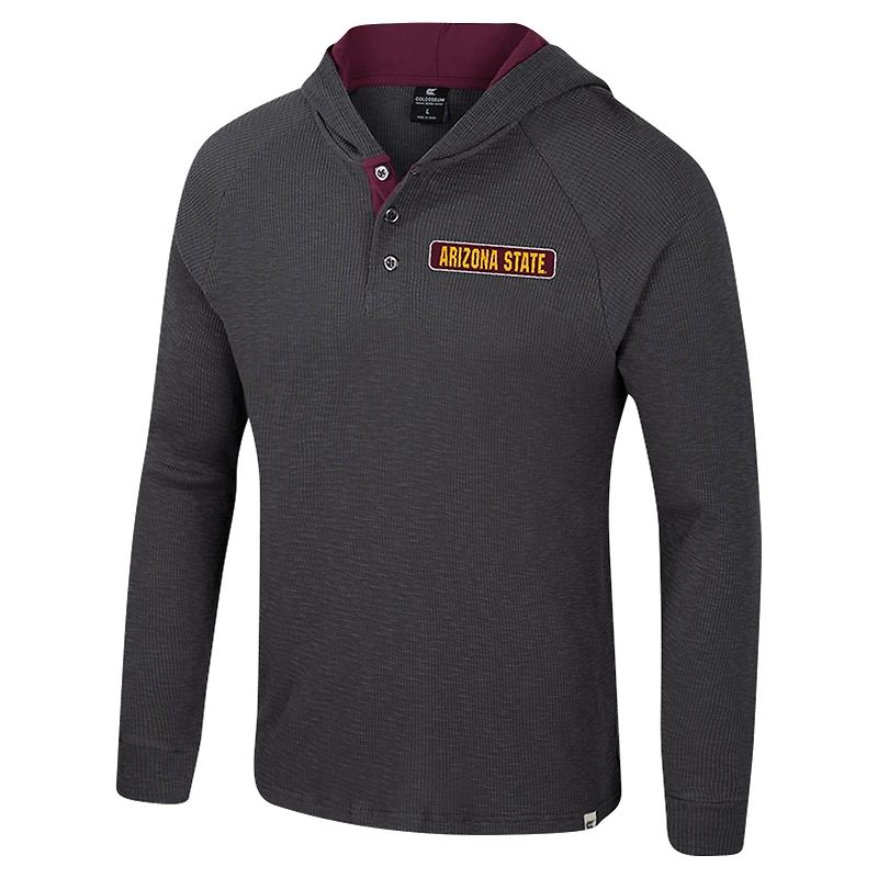 Men's Colosseum Charcoal Arizona State Sun Devils Dujour Ralgan Long Sleeve Henley Hoodie T-Shirt