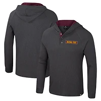 T-shirt à capuche manches longues Henley Dujour Ralgan pour homme, anthracite, Arizona State Sun Devils