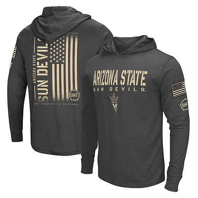 Men's Colosseum Heather Black Arizona State Sun Devils Team OHT Military Appreciation Long Sleeve Hoodie T-Shirt