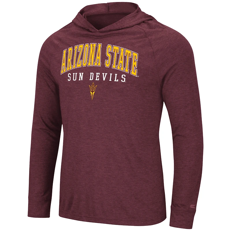 Men's Colosseum Heather Maroon Arizona State Sun Devils Campus Raglan Lightweight Bi-Blend Long Sleeve Hoodie T-Shirt
