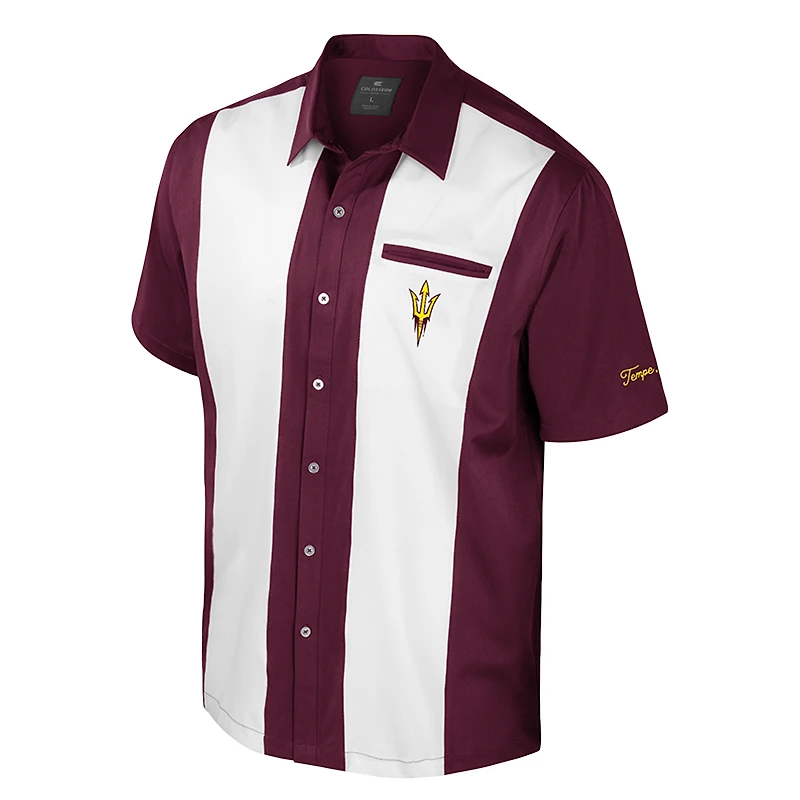 Men's Colosseum Maroon Arizona State Sun Devils Strike Bowling Button-Up Shirt
