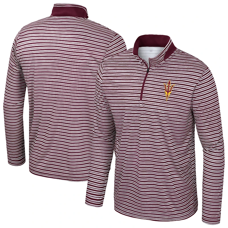 Men's Colosseum Maroon Arizona State Sun Devils Striped Quarter-Zip Top