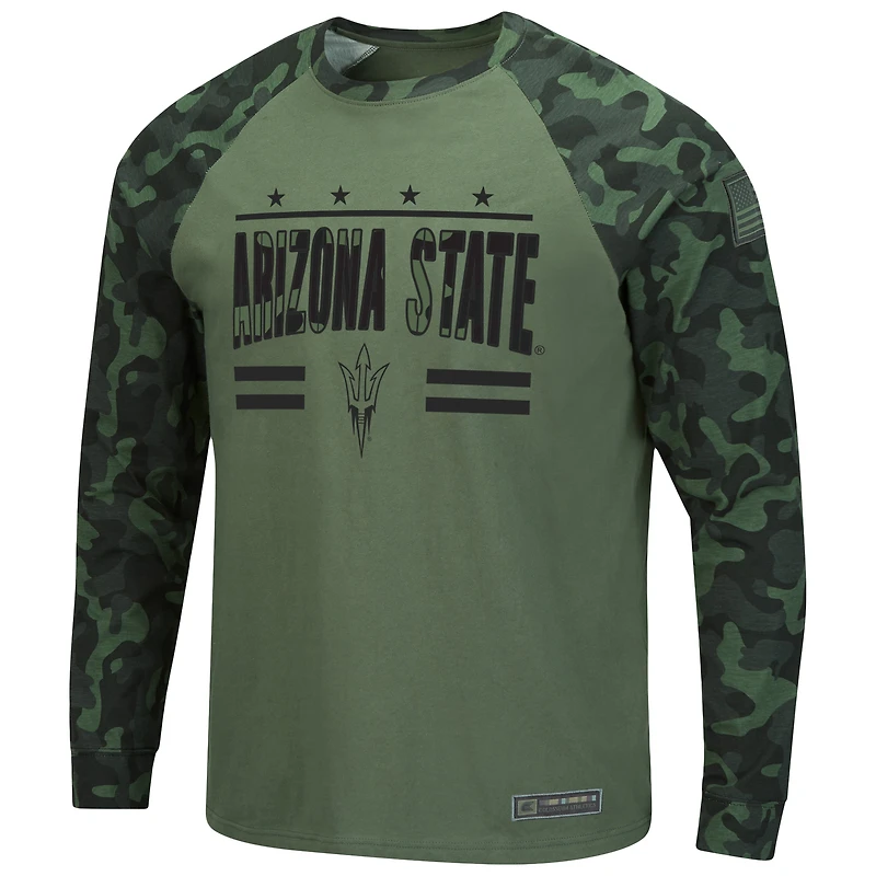 T-shirt à manches longues raglan slim-fit pour homme, olive/camouflage, Arizona State Sun Devils OHT Military Appreciation