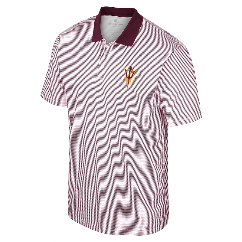 Men's Colosseum White/Maroon Arizona State Sun Devils Print Stripe Polo