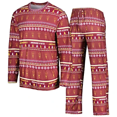 Men's Concepts Sport Maroon Arizona State Sun Devils Swivel Long Sleeve Top & Pants Sleep Set