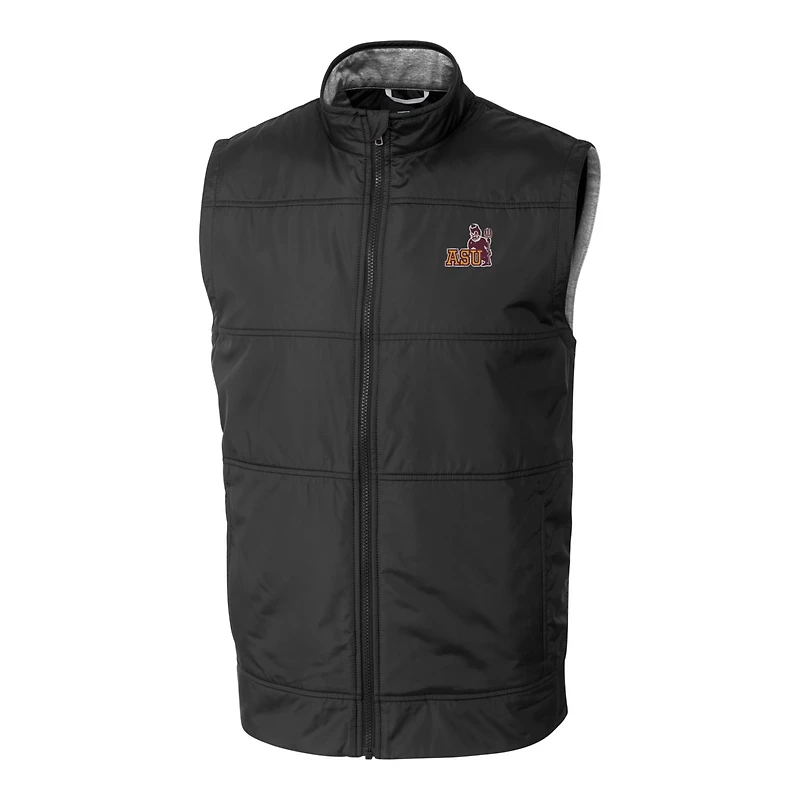 Men's Cutter & Buck Black Arizona State Sun Devils Vault Stealth Hybrid Quilted Full-Zip Windbreaker Vest