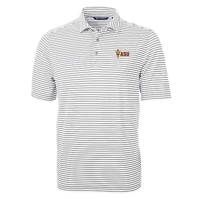 Polo à rayures éco-piqué recyclé Cutter & Buck gris Arizona State Sun Devils Virtue pour homme