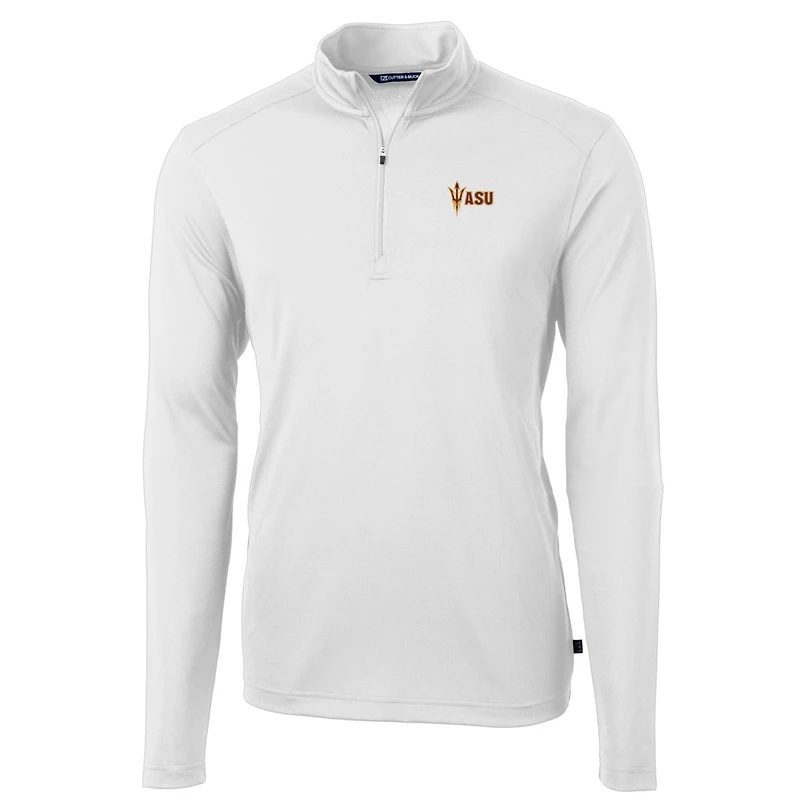 Pull zippé en piqué écologique recyclé pour homme, couleur blanche, de la collection Virtue des Sun Devils l'Arizona, Cutter & Buck, taille grande et