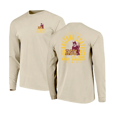 Men's Natural Arizona State Sun Devils Comfort Colors Mascot Overlay Long Sleeve T-Shirt