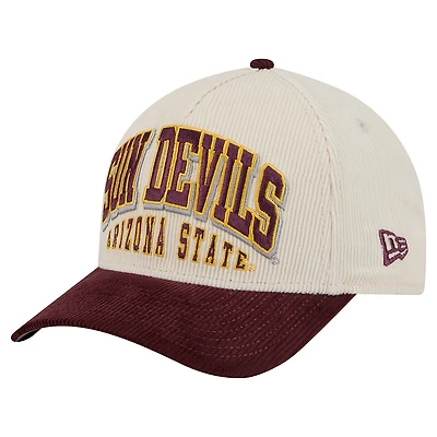 Casquette ajustable en velours côtelé bicolore 9FORTY A-Frame pour homme New Era, bordeaux/crème, Arizona State Sun Devils Arch