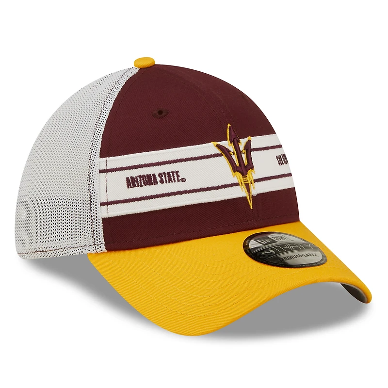 Casquette Flex 39THIRTY à bandes bordeaux/or Arizona State Sun Devils New Era pour homme