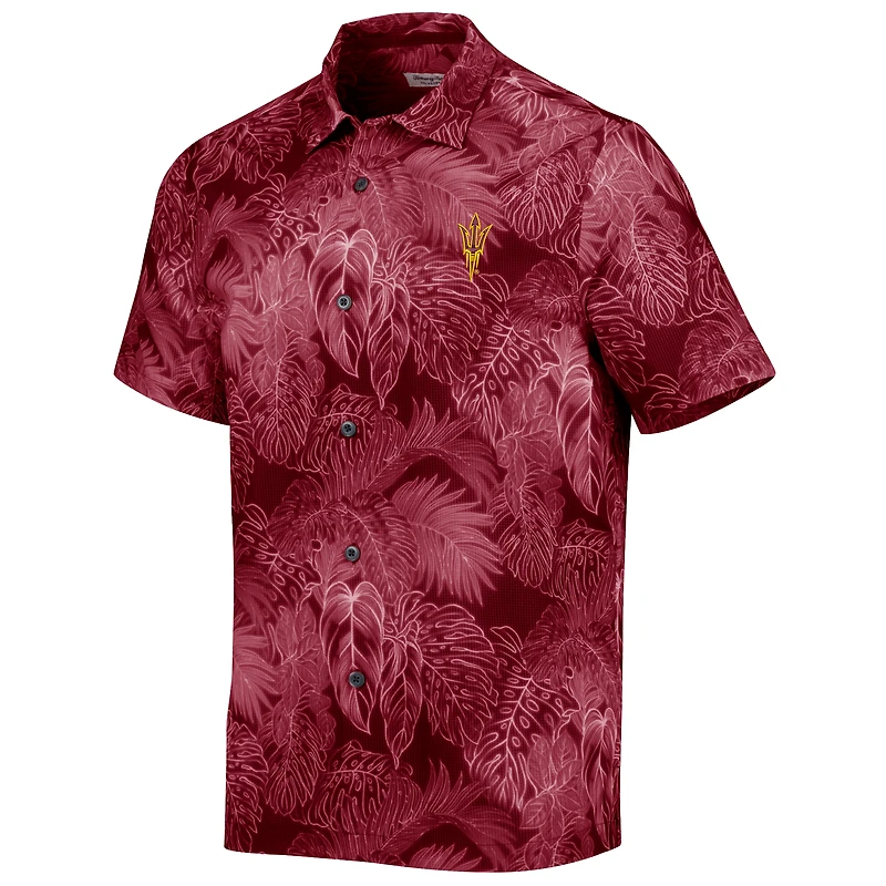 Men's Tommy Bahama Maroon Arizona State Sun Devils Coast Luminescent Fronds IslandZone Button-Up Camp Shirt
