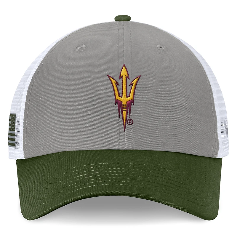 Men's Top of the World Gray/Green Arizona State Sun Devils OHT Military Appreciation Badge Trucker Adjustable Hat