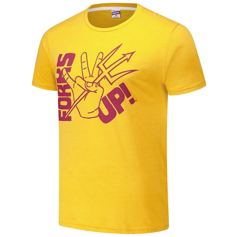 Unisex Charlie Hustle Gold Arizona State Sun Devils Forks Up Tri-Blend T-Shirt