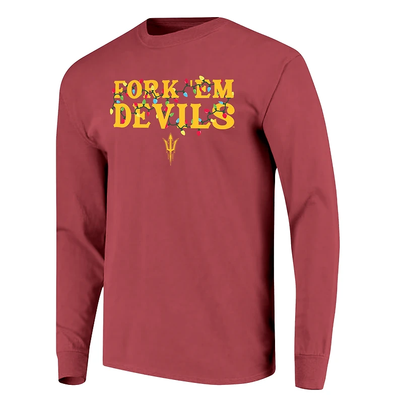 Unisex Image One Maroon Arizona State Sun Devils String Lights Comfort Color Long Sleeve T-Shirt