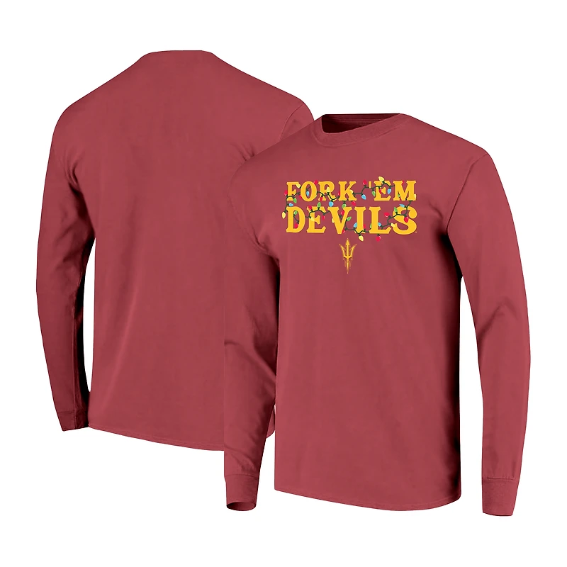 Unisex Image One Maroon Arizona State Sun Devils String Lights Comfort Color Long Sleeve T-Shirt