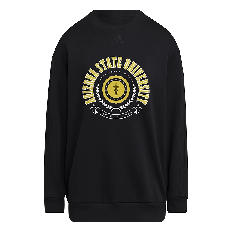 Pull ras du cou oversize noir adidas pour femme des Arizona State Sun Devils