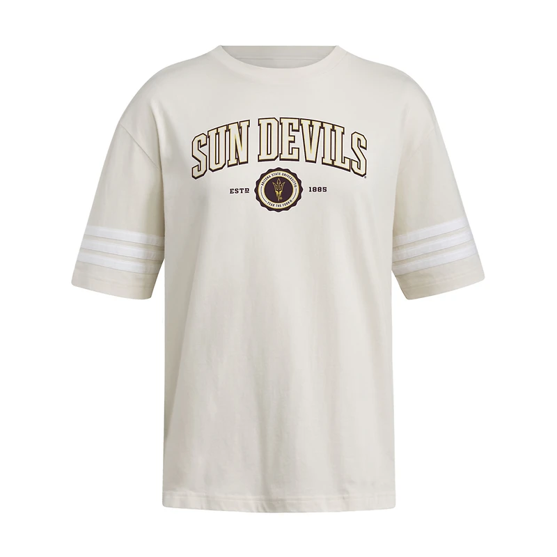T-shirt oversize à trois bandes adidas crème Arizona State Sun Devils pour femme