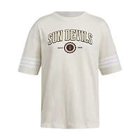 T-shirt oversize à trois bandes adidas crème Arizona State Sun Devils pour femme
