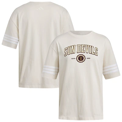 Women's adidas Cream Arizona State Sun Devils Fashion Three-Stripes Oversized T-Shirt