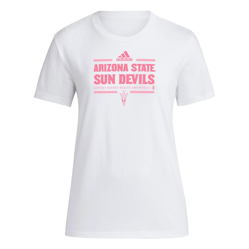 Women's adidas White Arizona State Sun Devils 2024 Breast Cancer Awareness Pregame T-Shirt