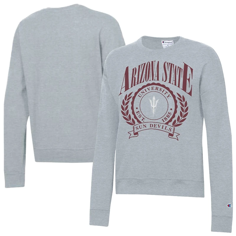 Women's Champion Heather Gray Arizona State Sun Devils Academic Crest Powerblend Crewneck Sweatshirt