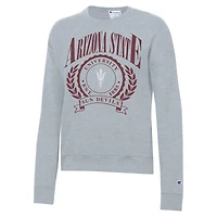 Women's Champion  Heather Gray Arizona State Sun Devils Academic Crest Powerblend Crewneck Sweatshirt