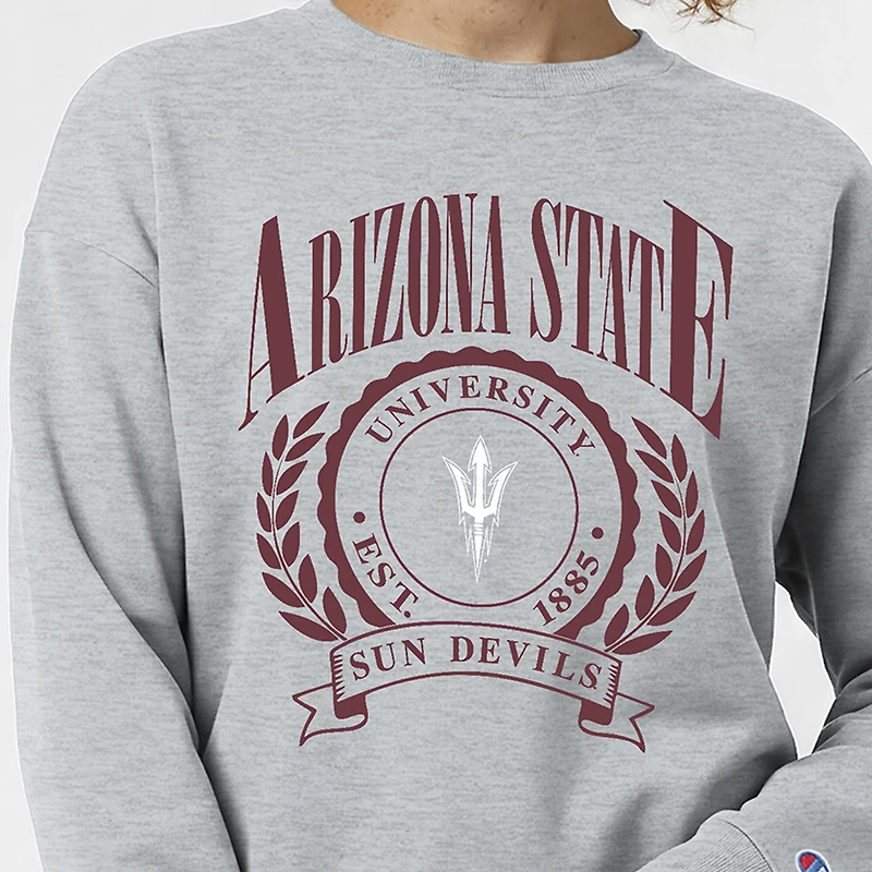 Women's Champion Heather Gray Arizona State Sun Devils Academic Crest Powerblend Crewneck Sweatshirt