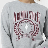 Women's Champion  Heather Gray Arizona State Sun Devils Academic Crest Powerblend Crewneck Sweatshirt