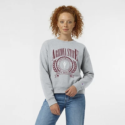 Women's Champion  Heather Gray Arizona State Sun Devils Academic Crest Powerblend Crewneck Sweatshirt