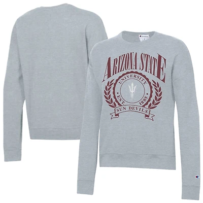 Sweat-shirt à col rond Powerblend gris chiné pour femme, modèle Champion, Arizona State Sun Devils Academic Crest.
