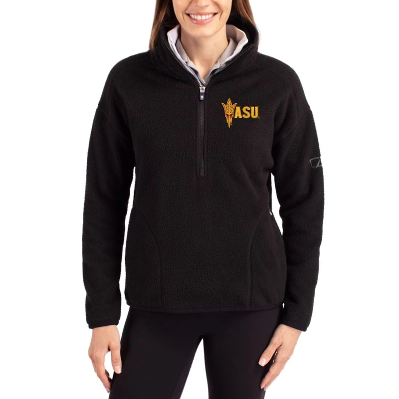 Women's Cutter & Buck Black Arizona State Sun Devils Cascade Eco Fleece Half-Zip Jacket