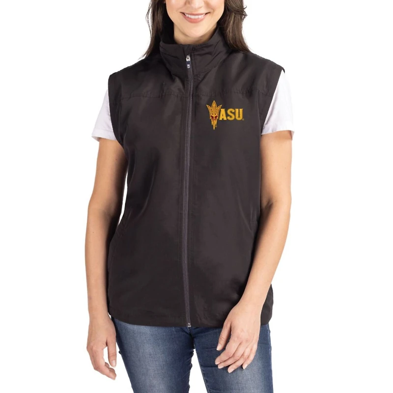 Women's Cutter & Buck Black Arizona State Sun Devils Charter Eco Recycled Full-Zip Vest