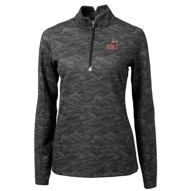 Women's Cutter & Buck Black Arizona State Sun Devils Traverse Camo Print Stretch Quarter-Zip Pullover Top