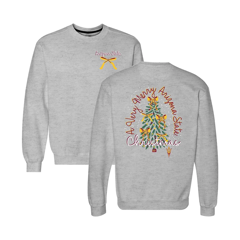 Women's  Heather Gray Arizona State Sun Devils Classic Merry Christmas Tree Crewneck Sweatshirt