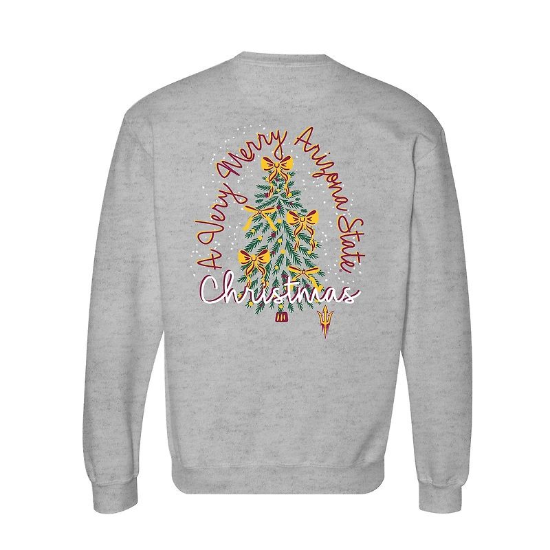 Sweat-shirt à col rond pour femme, gris chiné, Arizona State Sun Devils, motif sapin de Noël classique