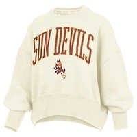 Women's Pressbox Natural Arizona State Sun Devils Oversized Waist-Length Crewneck Sweatshirt