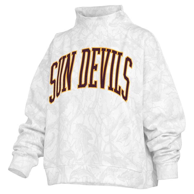 Women's Pressbox  White Arizona State Sun Devils Camo Mock Neck Sweatshirt