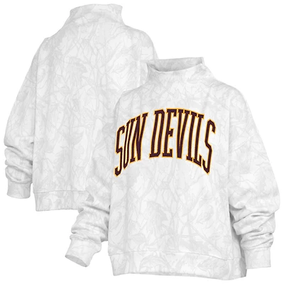 Women's Pressbox White Arizona State Sun Devils Camo Mock Neck Sweatshirt