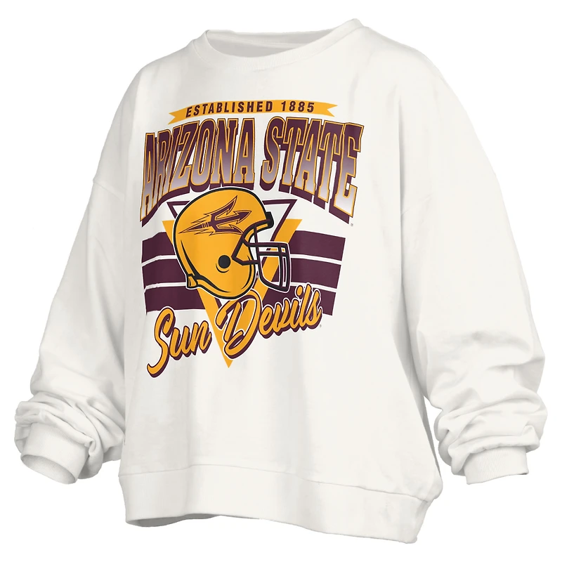 Women's Pressbox White Arizona State Sun Devils Oversized Janice Retro Waist-Length Pullover Sweatshirt
