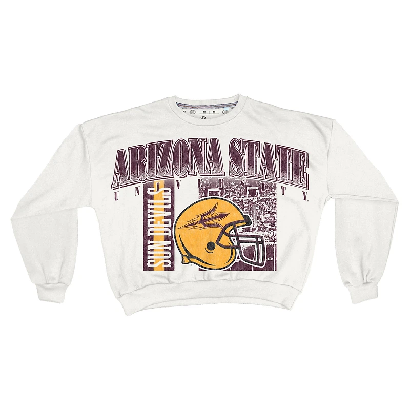 Sweat-shirt rétro surdimensionné Janice blanc des Sun Devils de l'Arizona pour femme, longueur à la taille