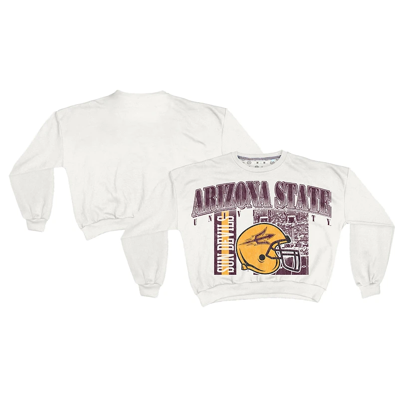 Women's Pressbox White Arizona State Sun Devils Oversized Janice Retro Waist-Length Sweatshirt