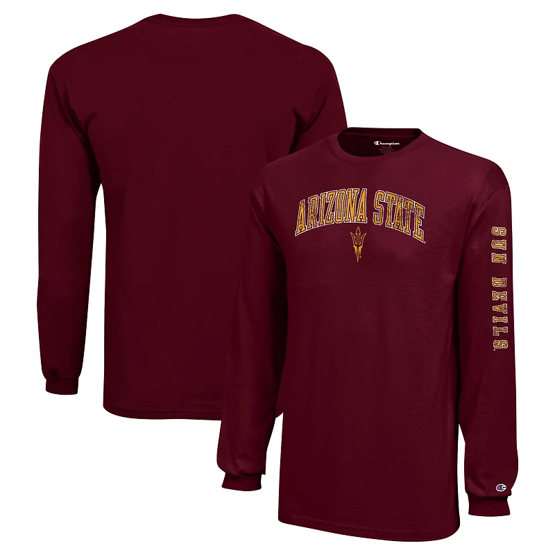 T-shirt à manches longues avec logo vieilli Arizona State Sun Devils, champion des jeunes, marron