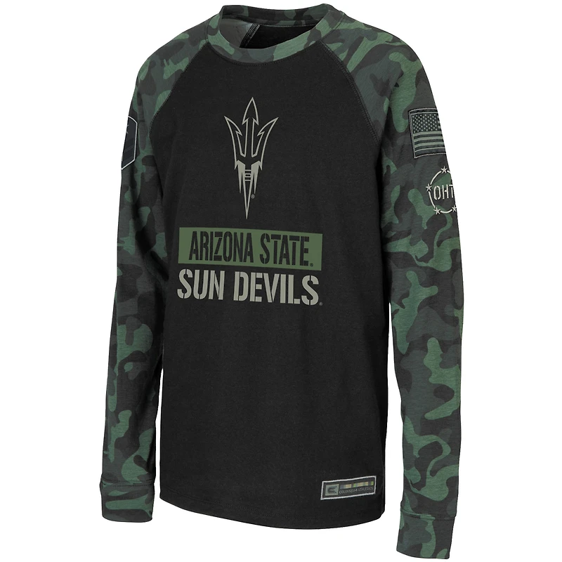 T-shirt à manches longues raglan Colosseum pour jeune, noir/camouflage, Arizona State Sun Devils OHT Military Appreciation